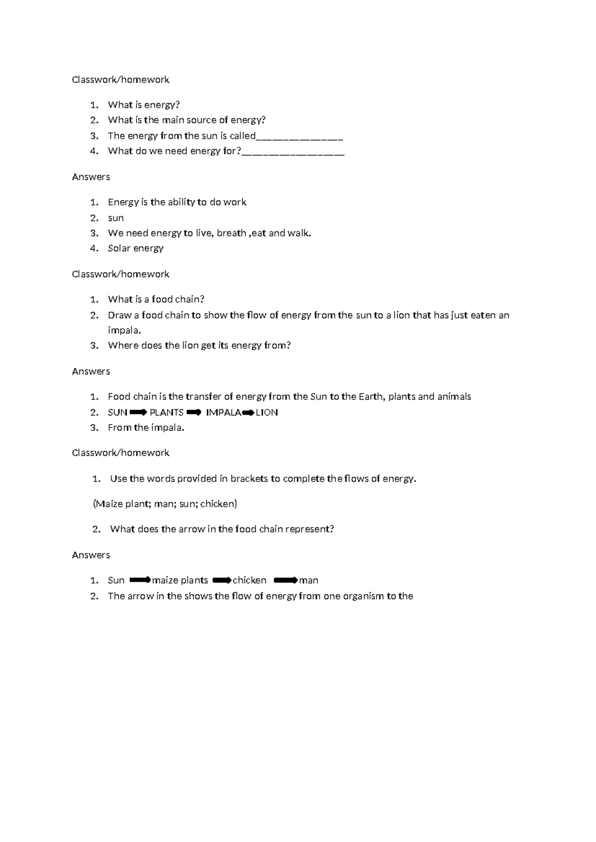 Classwork - class activities - Classwork/homework 1. What is energy? 2 ...