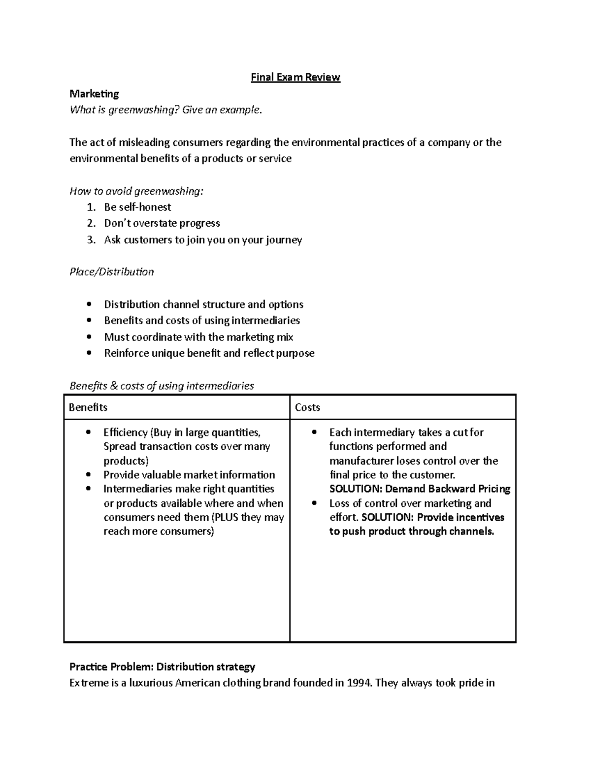 Week 12- Final Exam Review - Final Exam Review Marketing What is ...