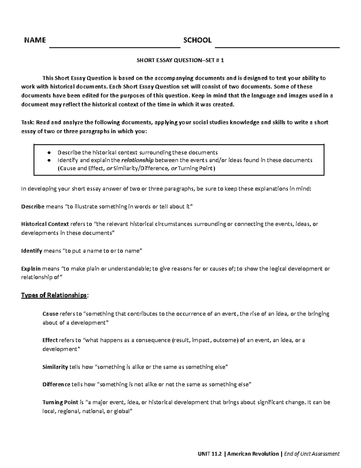 essay questions for secondary school