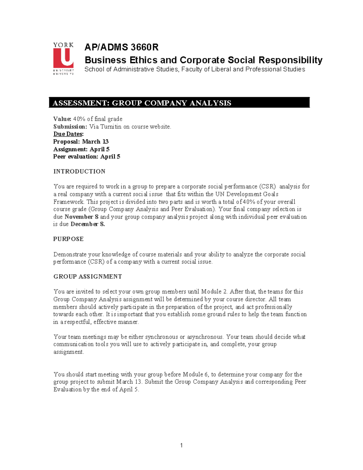 Final Project Group Company Assessment W24 - ASSESSMENT: GROUP COMPANY ...