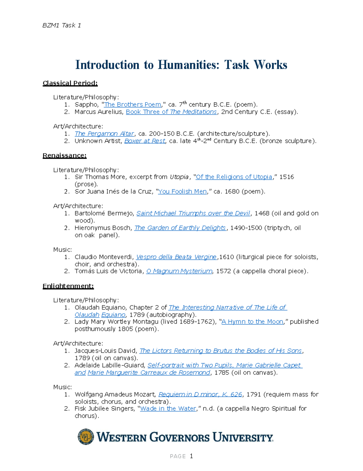 Task Works - BZM1 Task 1 PAGE 1 Introduction To Humanities: Task Works ...