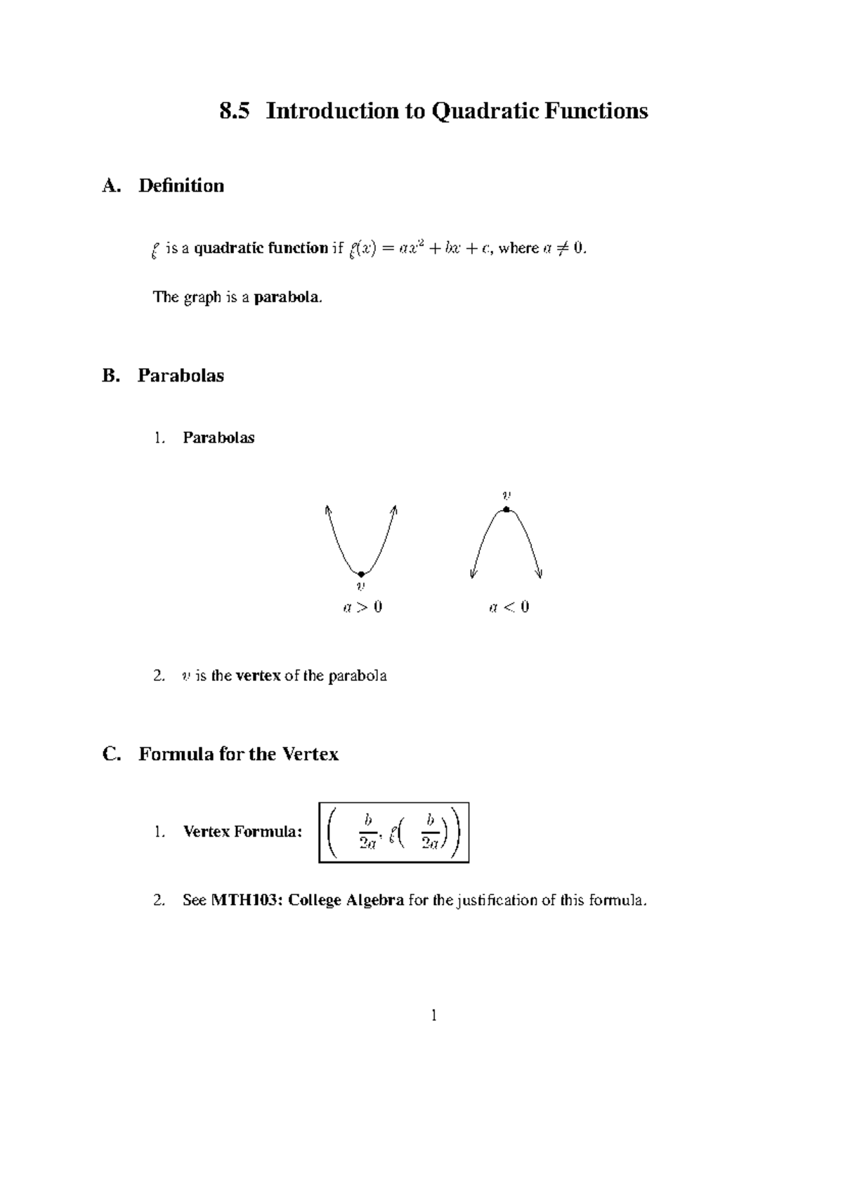 introduction to quadratic functions assignment quizlet