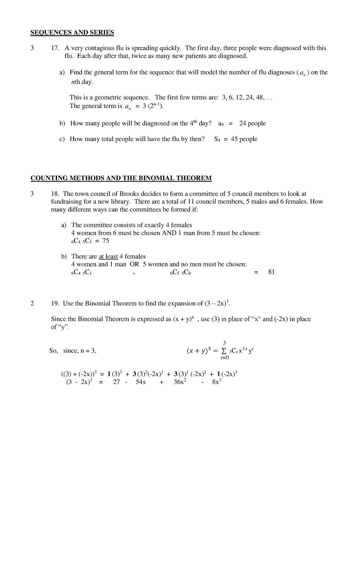 Sample Final II Solution Part 2 - r= 3 SEQUENCES AND SERIES 3 17. A ...