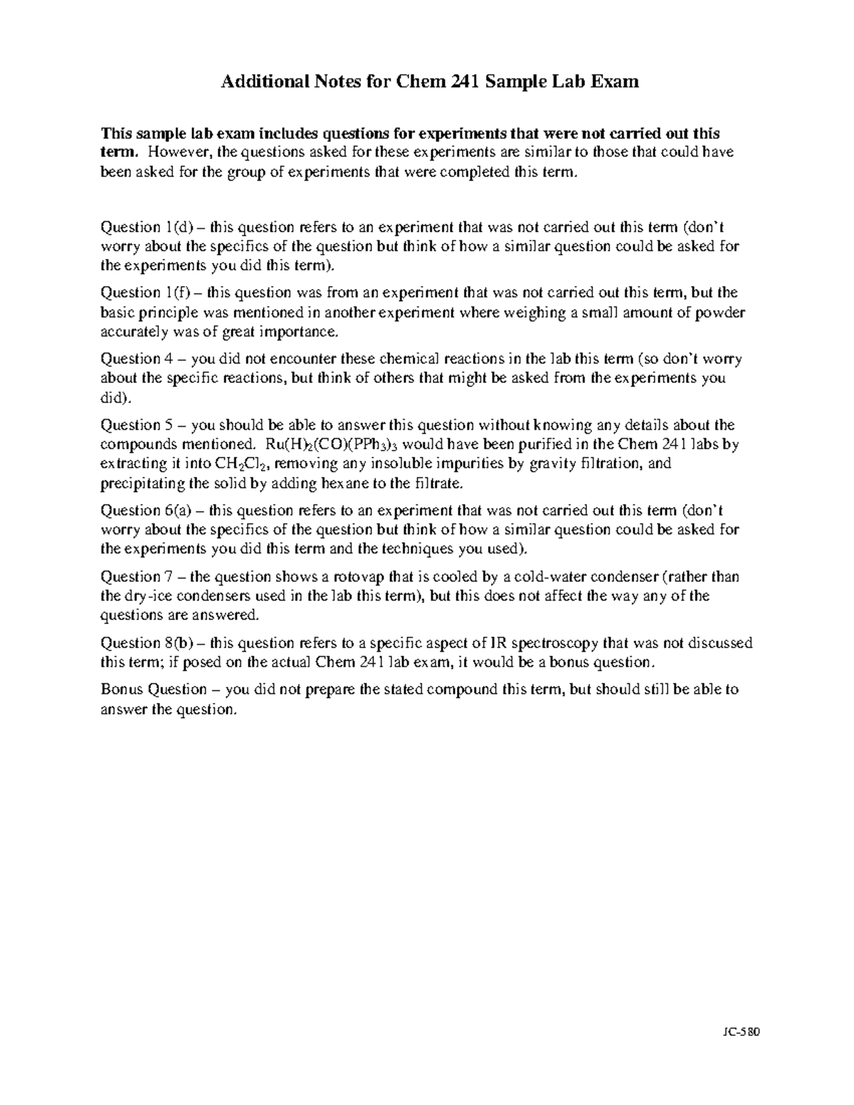 Chem_241_Sample_Lab_Exam - JC- Additional Notes for Chem 241 Sample Lab ...