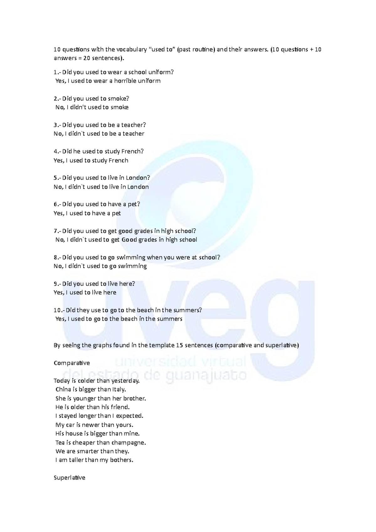 Questions vocabular - ORACIONES DE INGLES 2 - 10 questions with the ...