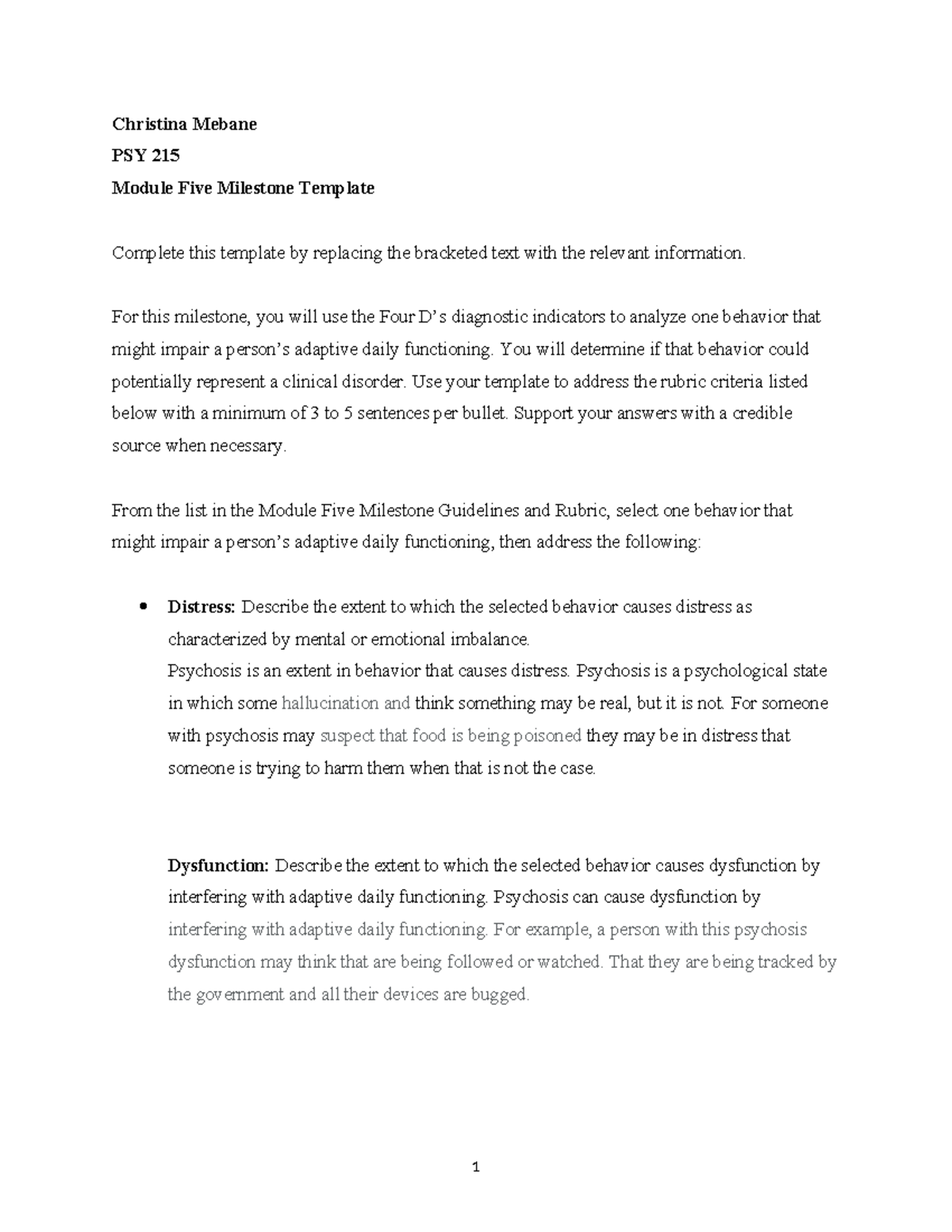 PSY 215 Module Five Milestone Template - Christina Mebane PSY 215 ...