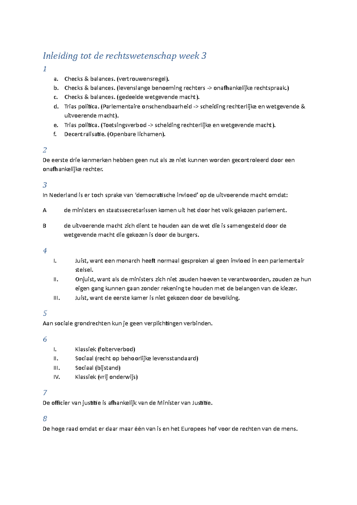 Inleiding Tot De Rechtswetenschap Week 3 - Checks & Balances ...