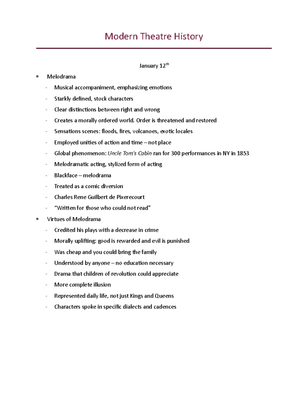 Modern Theatre History - Modern Theatre History January 12th Melodrama ...