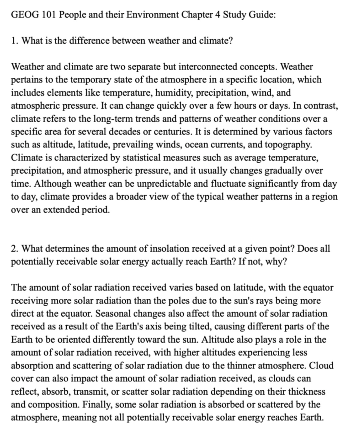 GEOG 101 People and their Environment Chapter 4 Study Guide #1 - GEOG ...