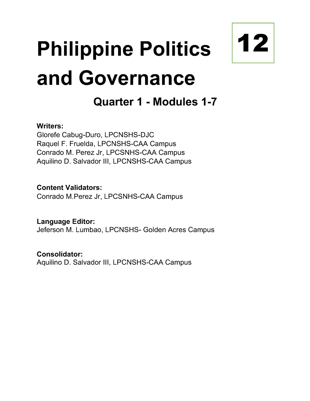 Polgov Quarter 1 Modules - Philippine Politics and Governance Quarter 1 ...