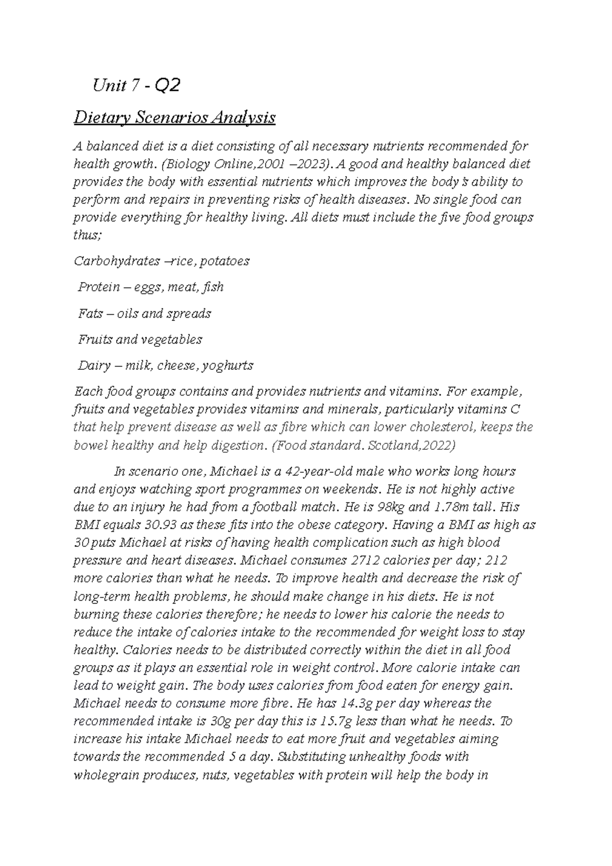 Dietary essay-Unit 7 - Unit 7 - Hunan nutrition and digestive system ...