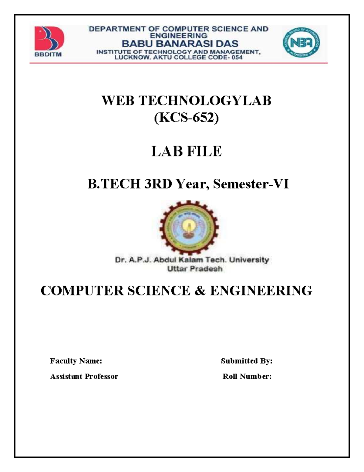 WT lab File - Lab - WEB TECHNOLOGY B 3RD Year, Semester COMPUTER ...