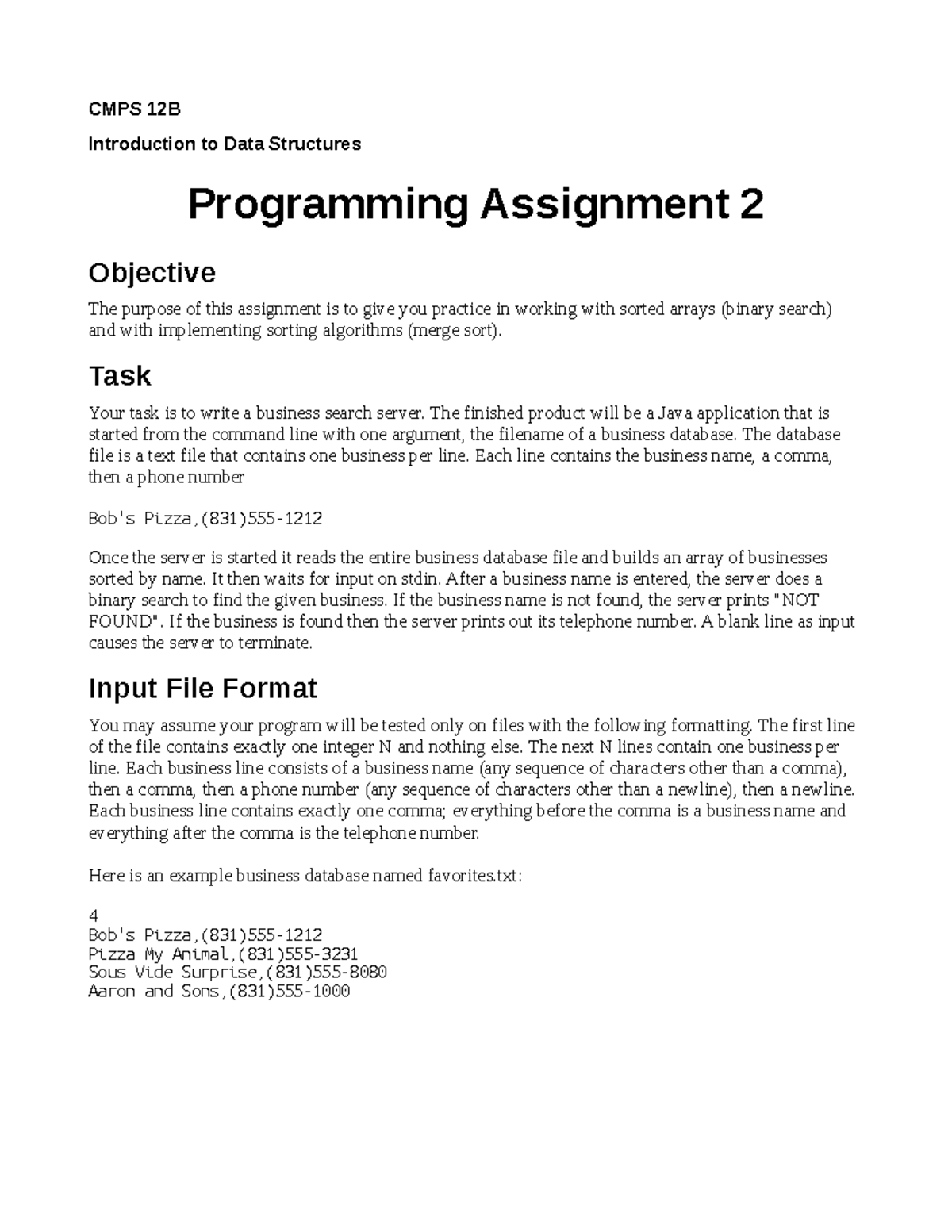 data structures assignments