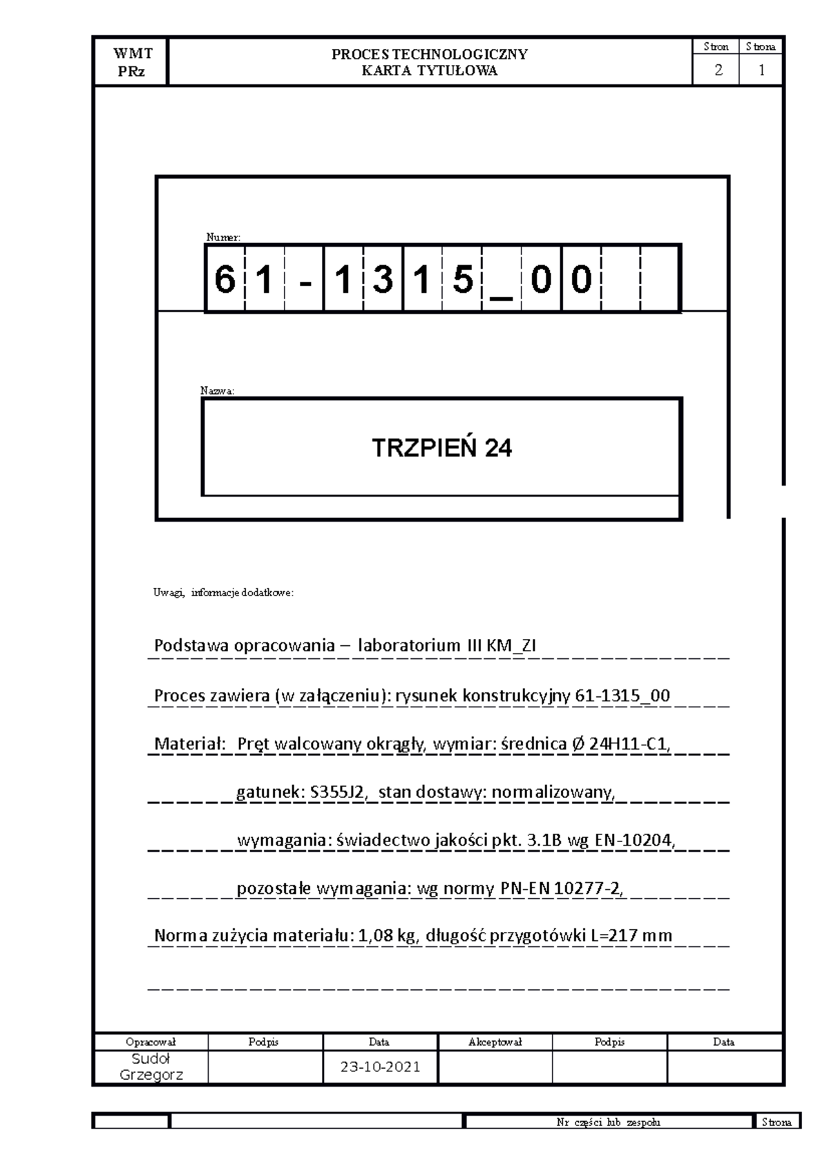 Proces-V2 - Sprawozdanie Z Zajęć Laboratoryjnych Z Przedmiotu Maszyny ...