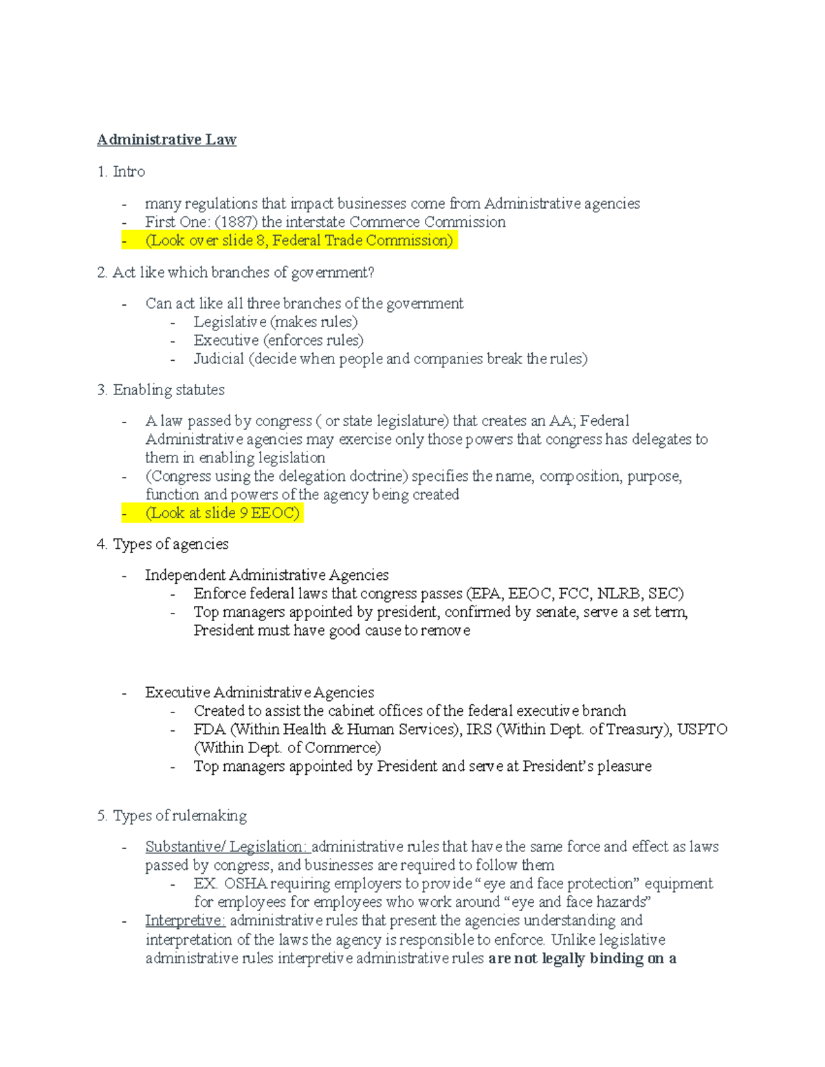 Law Final Exam Study Guide - Administrative Law 1. Intro - many ...