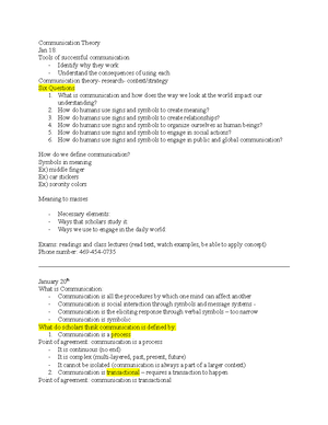 Fs Ch. 1 Notes - Thursday January 27th Free Speech Chapter 1 Notes 