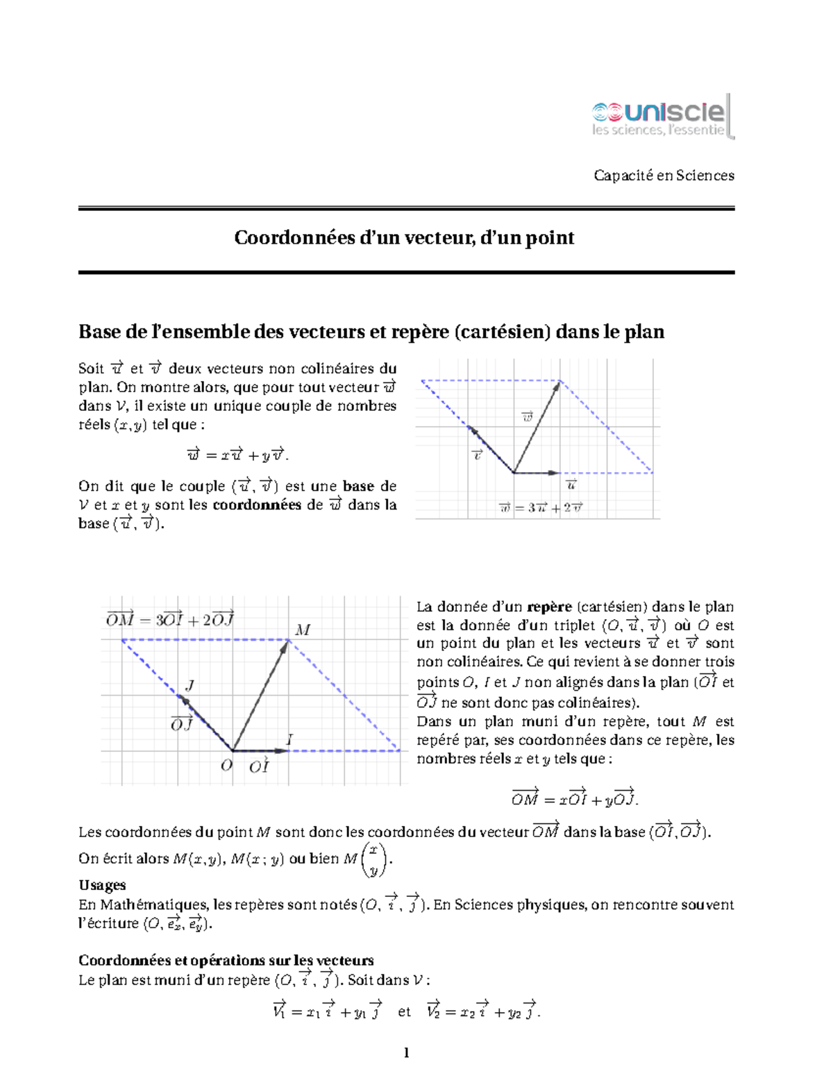 Cours - Coordonnées D'un Vecteur, D'un Point - Capacit ́e En Sciences ...