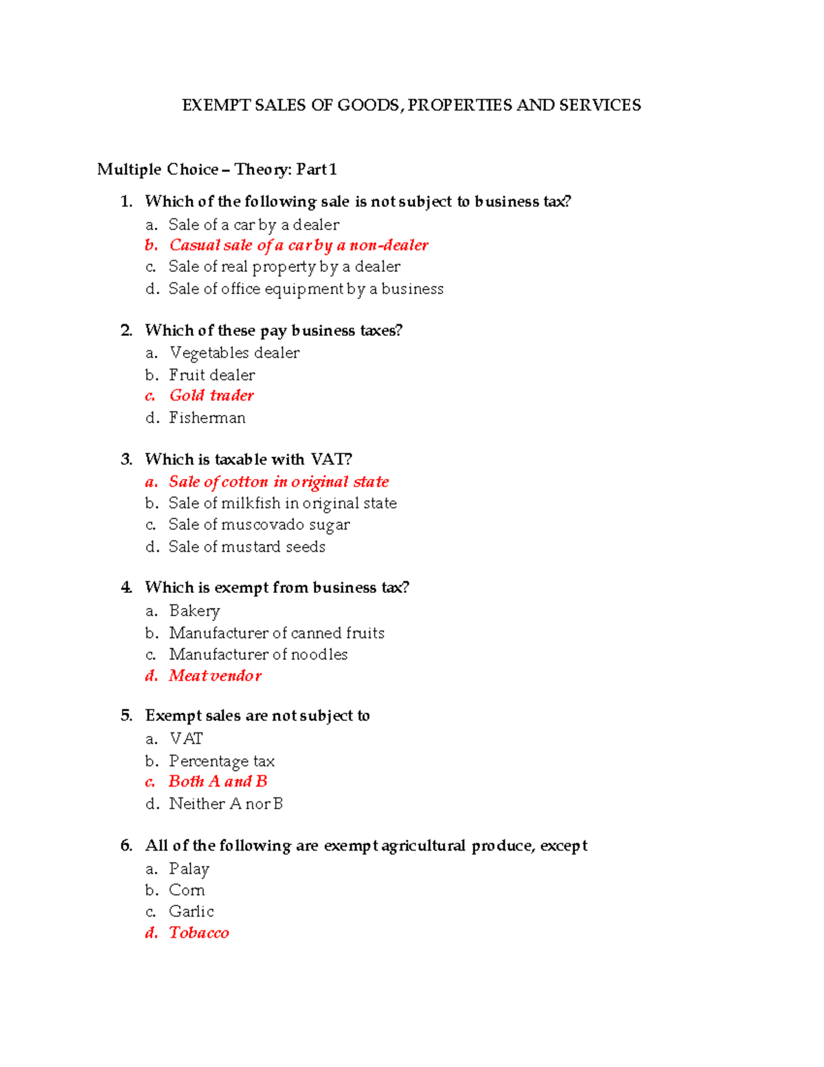 Exempt SalesOF Goods practice1 EXEMPT SALES OF GOODS, PROPERTIES