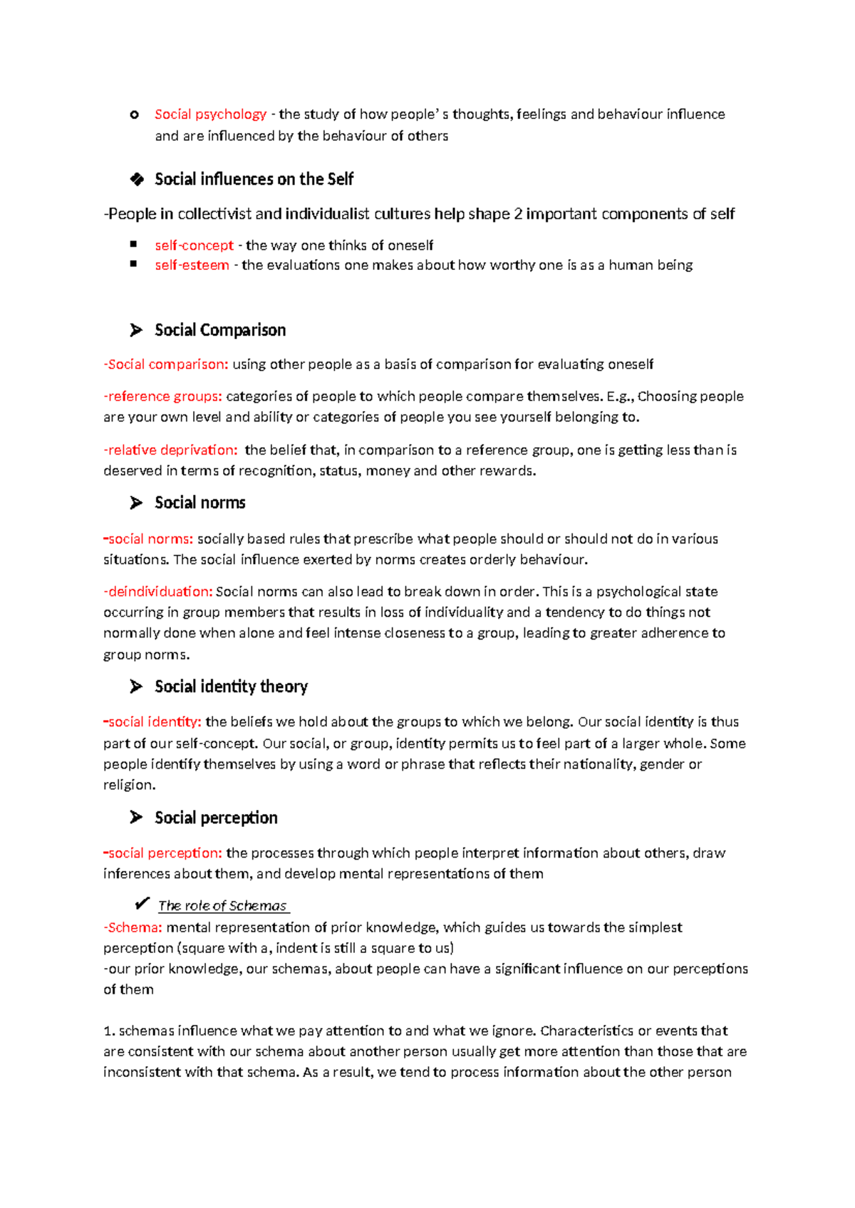 Social Psychology Notes- Week 1 - o Social psychology - the study of ...