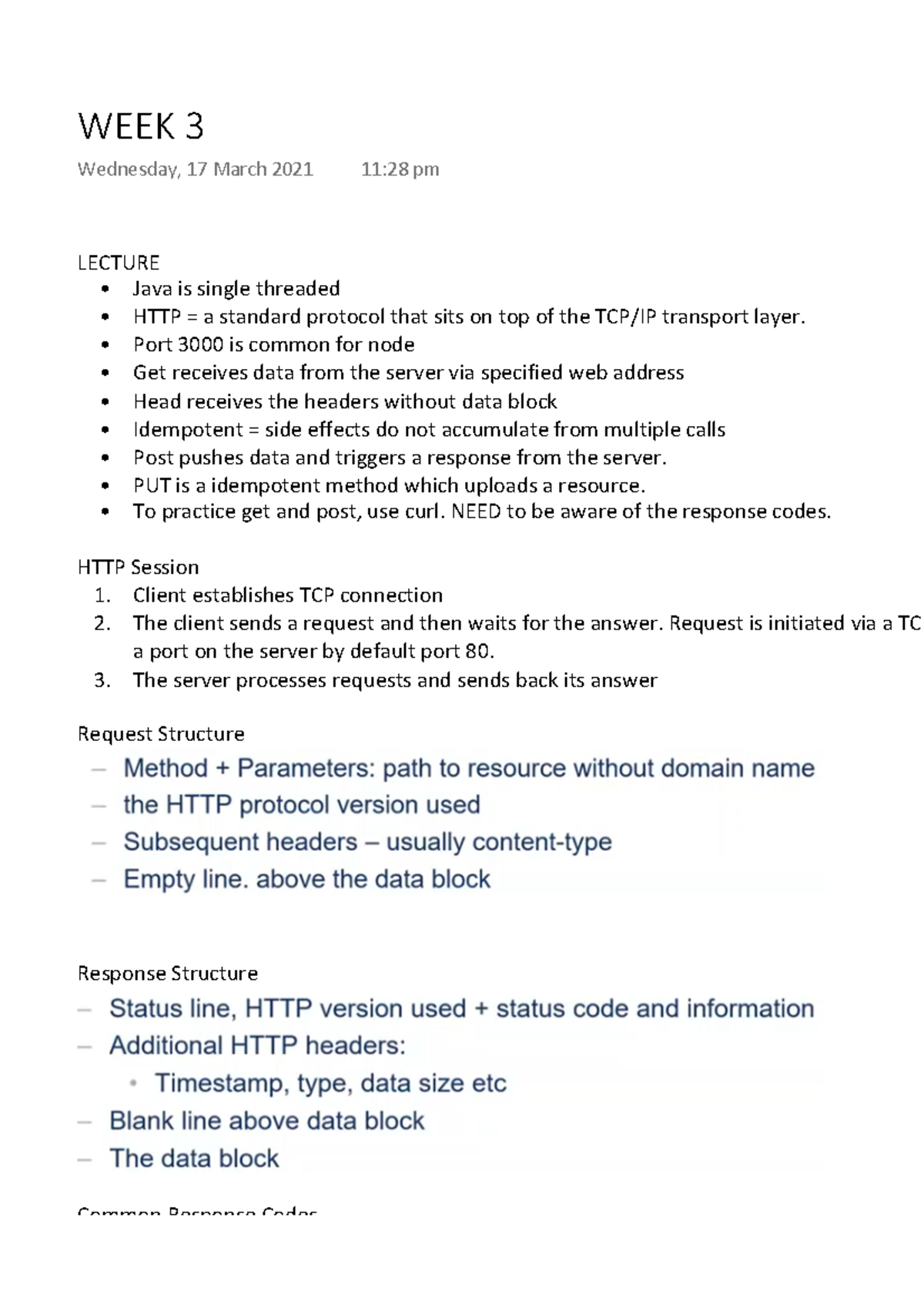 CAB230 Notes Week 3 - LECTURE Java is single threaded HTTP = a standard ...