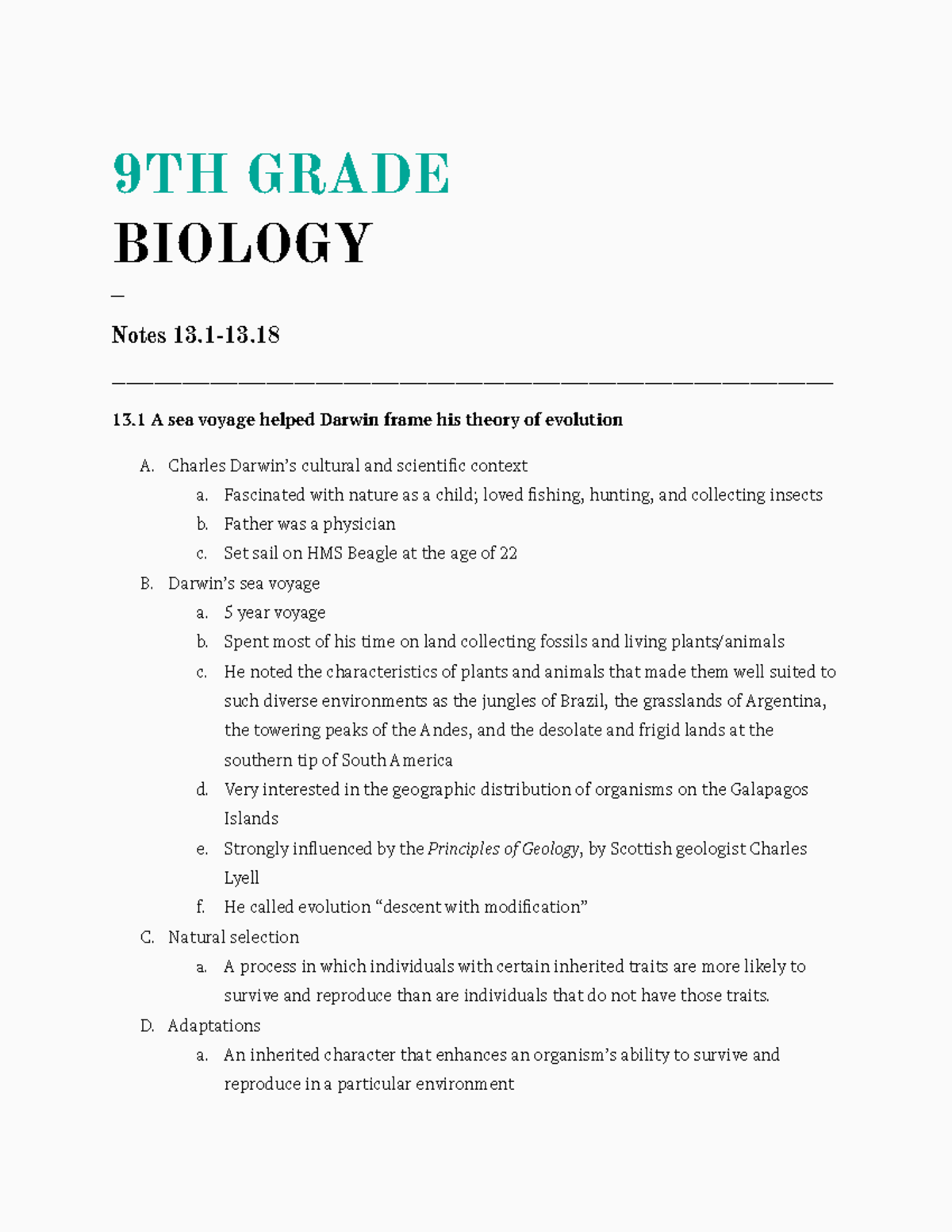 Bio Notes Chapter 13 - Evolution - 9TH GRADE BIOLOGY __ Notes 13-13 ...