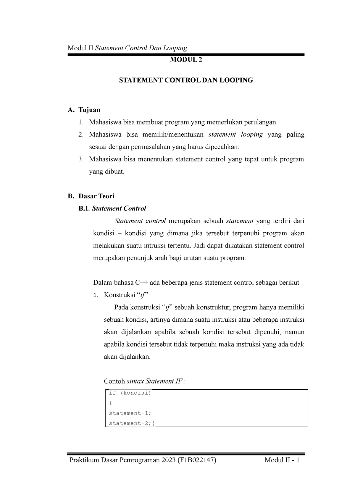 Modul P2 (2) Kita Punya (1) - MODUL 2 STATEMENT CONTROL DAN LOOPING A ...