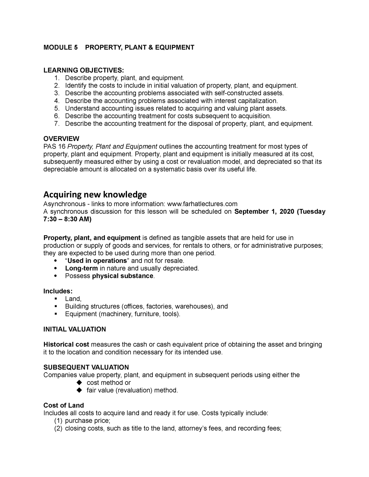 Module 5 Property Plant Equipment - MODULE 5 PROPERTY, PLANT ...