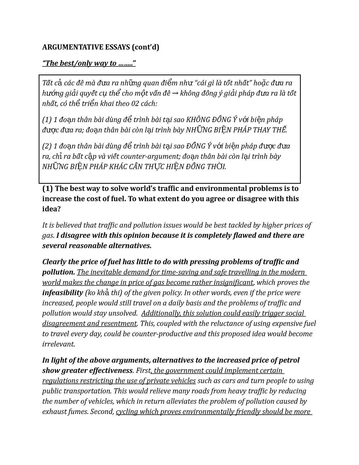 Argumentative- Essays - ARGUMENTATIVE ESSAYS (cont’d) “The Best/only ...