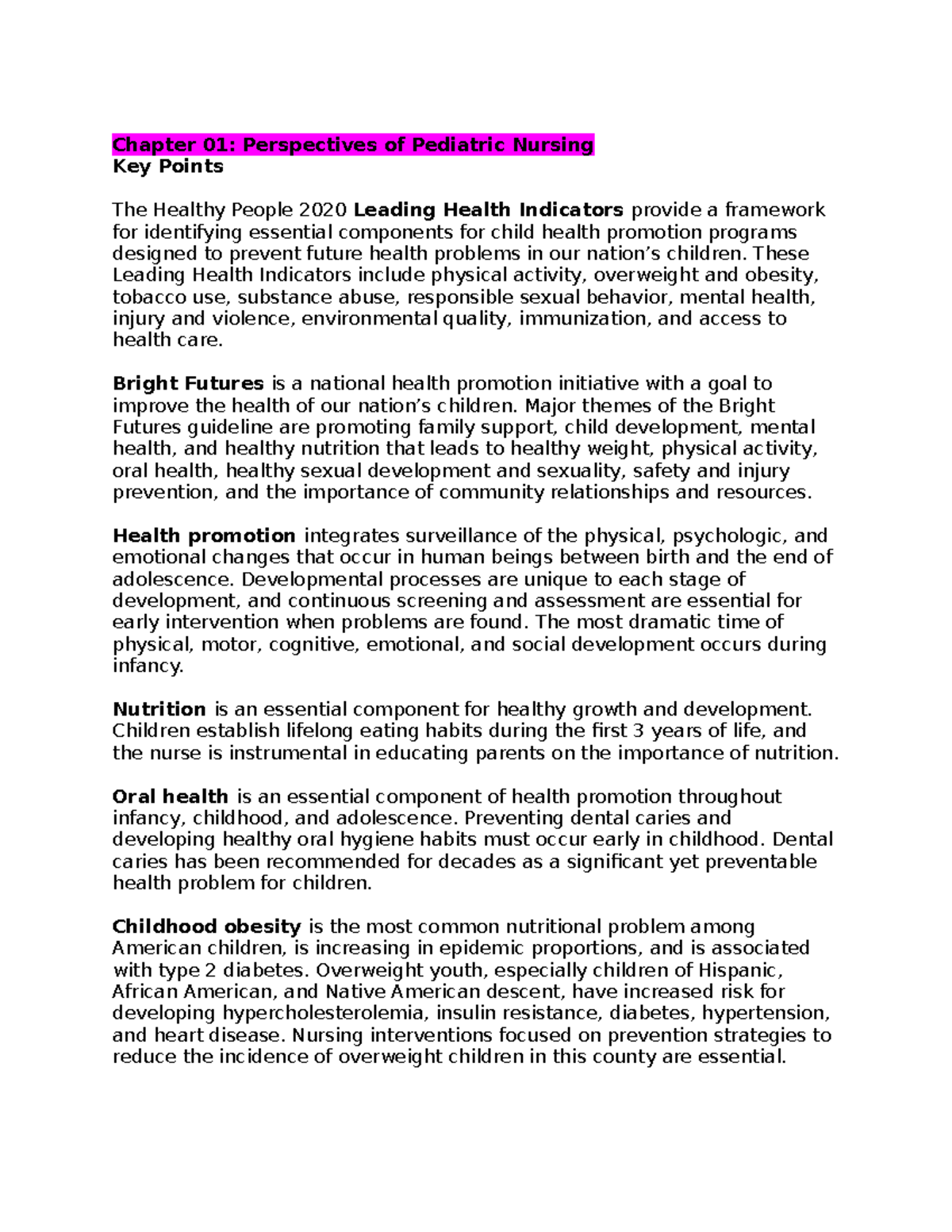 Peds summaries exam 1 - notes - Chapter 01: Perspectives of Pediatric ...