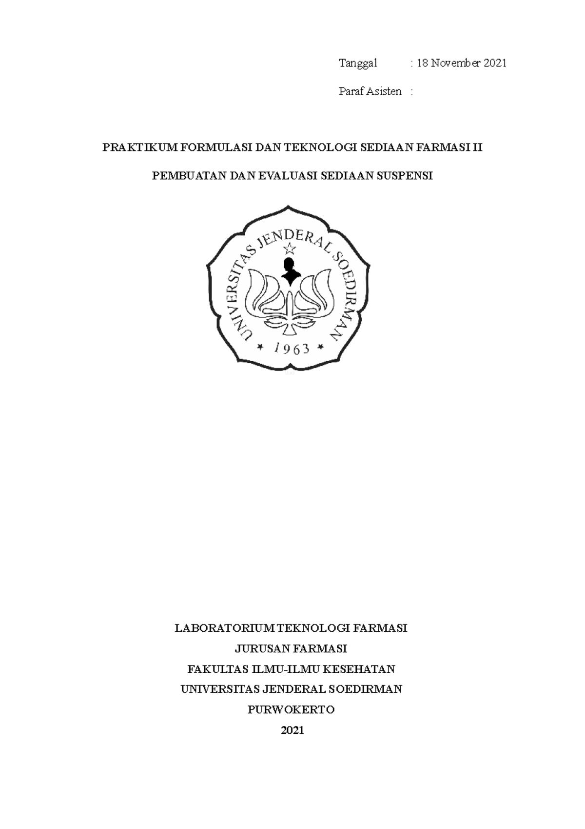 Tsf 2 Suspensi - Tanggal : 18 November 2021 Paraf Asisten : PRAKTIKUM ...