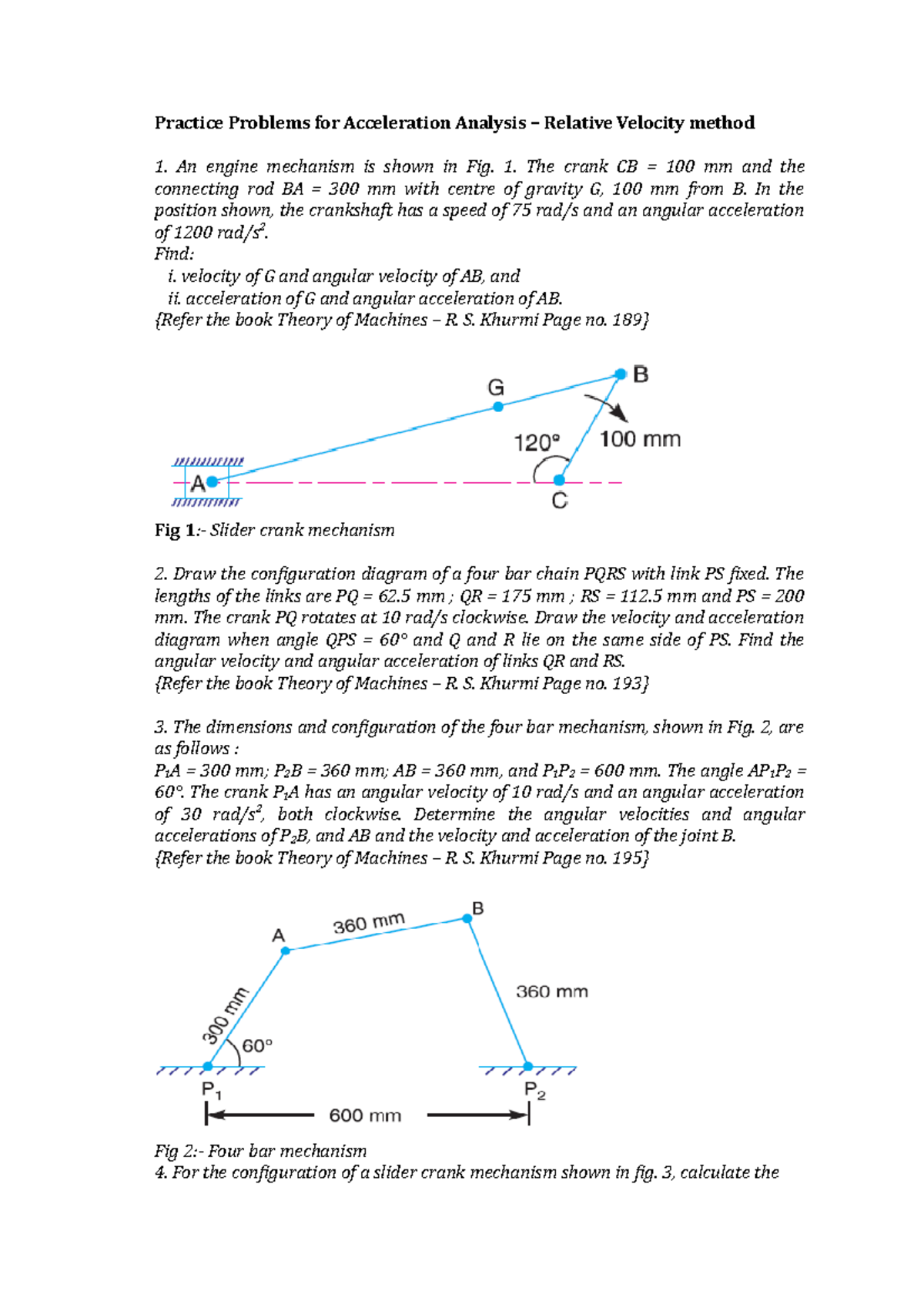 Practice Problems TOM Practice Problems for Acceleration Analysis