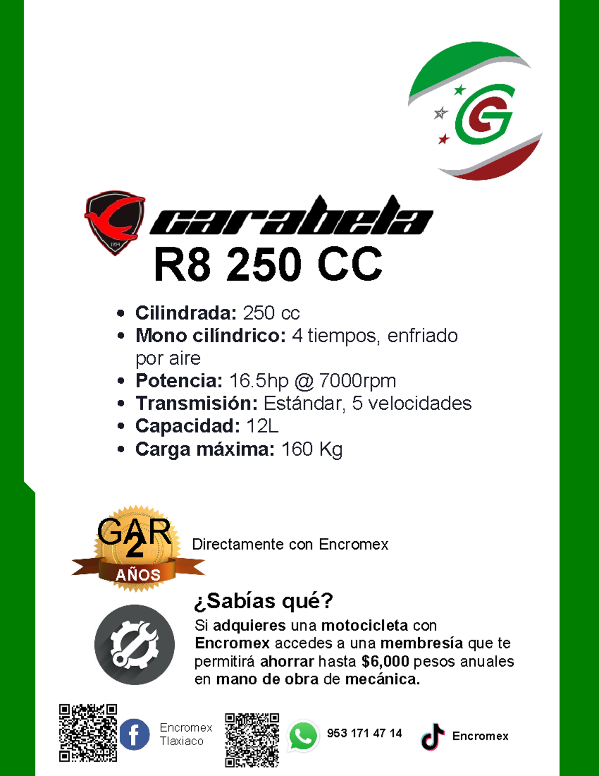Ficha Tecnica 2024 Carabela - R8 250 CC Cilindrada: 250 cc Mono ...