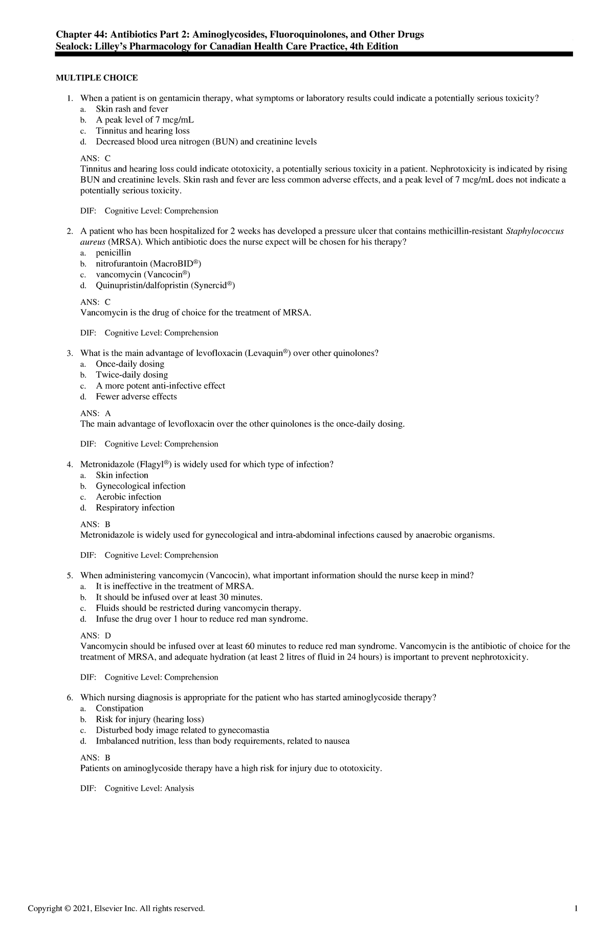 Exam View - Chapter 44 - ........... - Copyright © 2021, Elsevier Inc ...