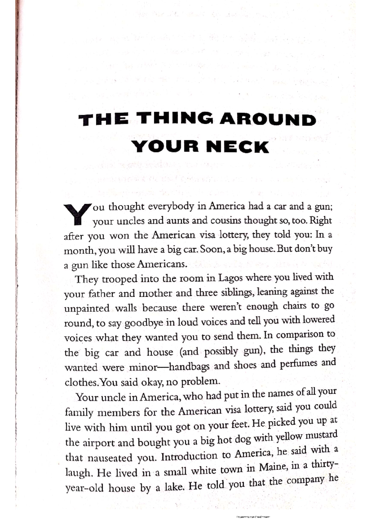 The Thing Around Your Neck Summary The Thing Around Your Neck - Literatura de los Países de Habla Inglesa
