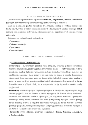 Charakterystyka kwestionariusza epq r em eysenck personality ...