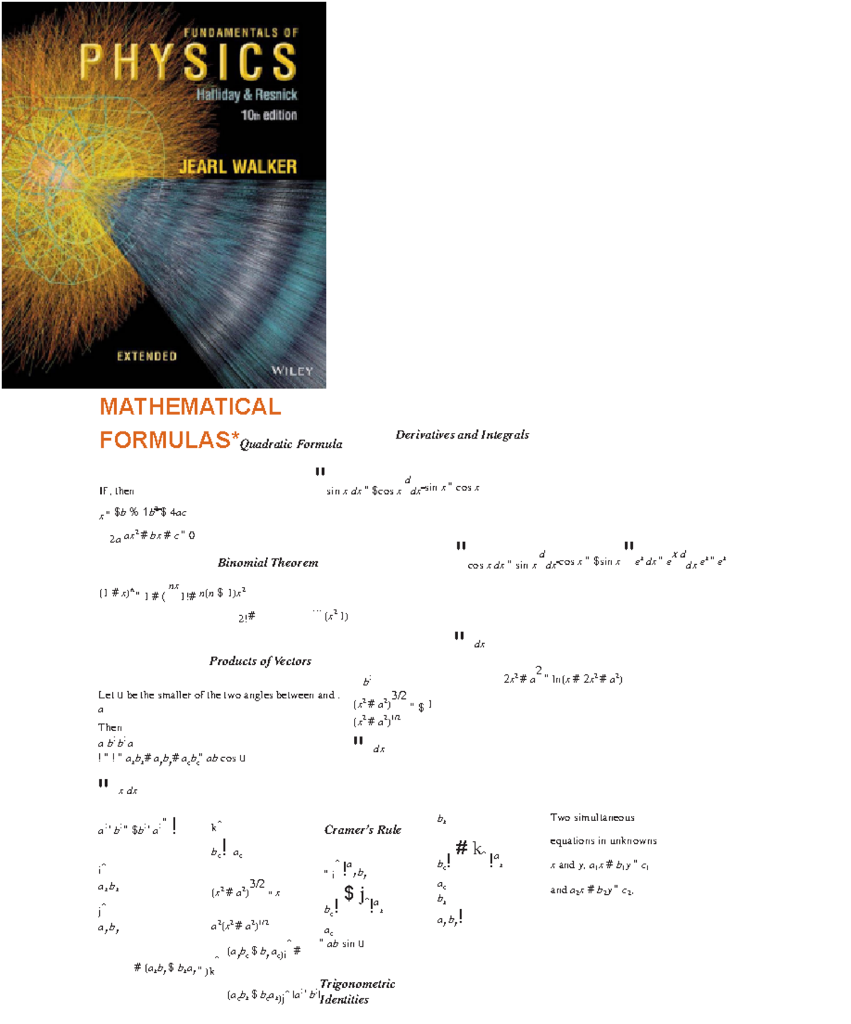Fundamentals of physics textbook MATHEMATICAL FORMULAS*Quadratic