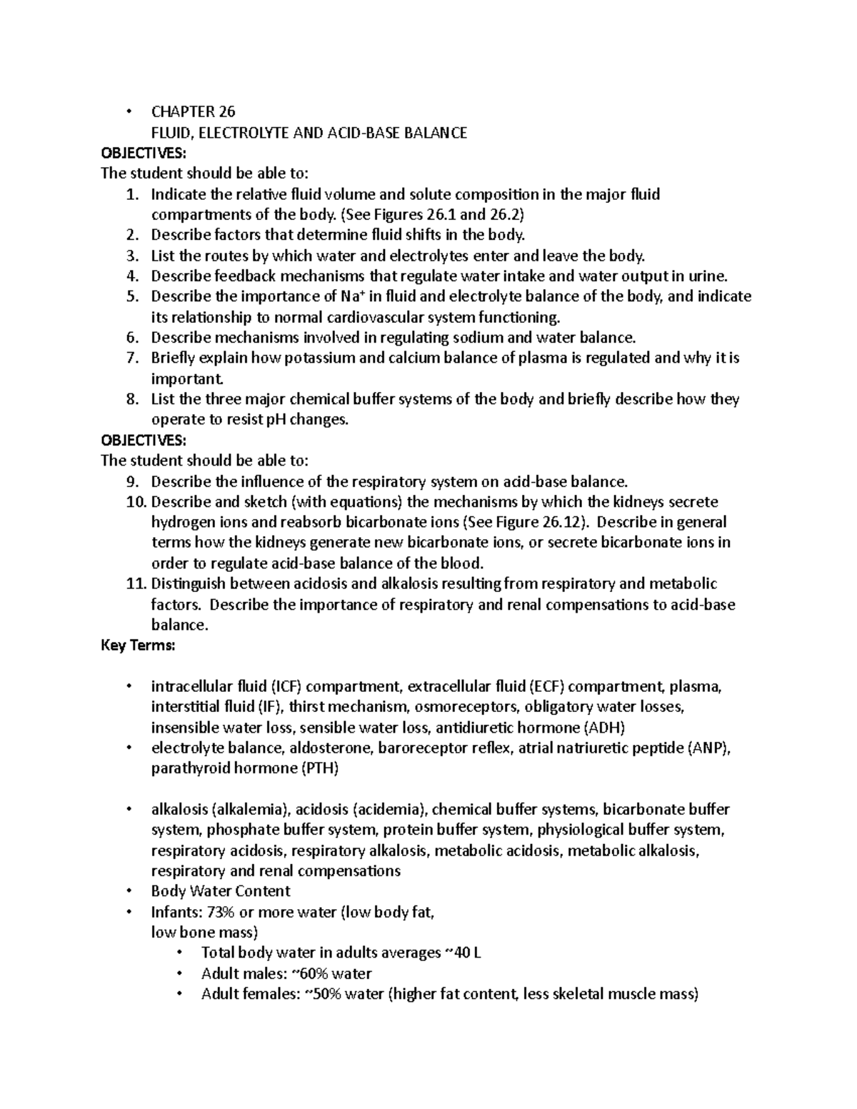 Chapter 26 acid and base - CHAPTER 26 FLUID, ELECTROLYTE AND BALANCE ...