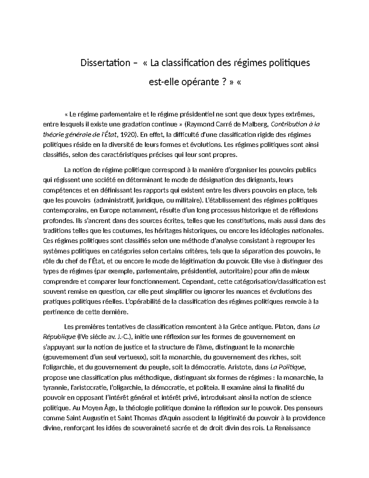 La classification des régimes politiques est-elle opérante - En effet ...