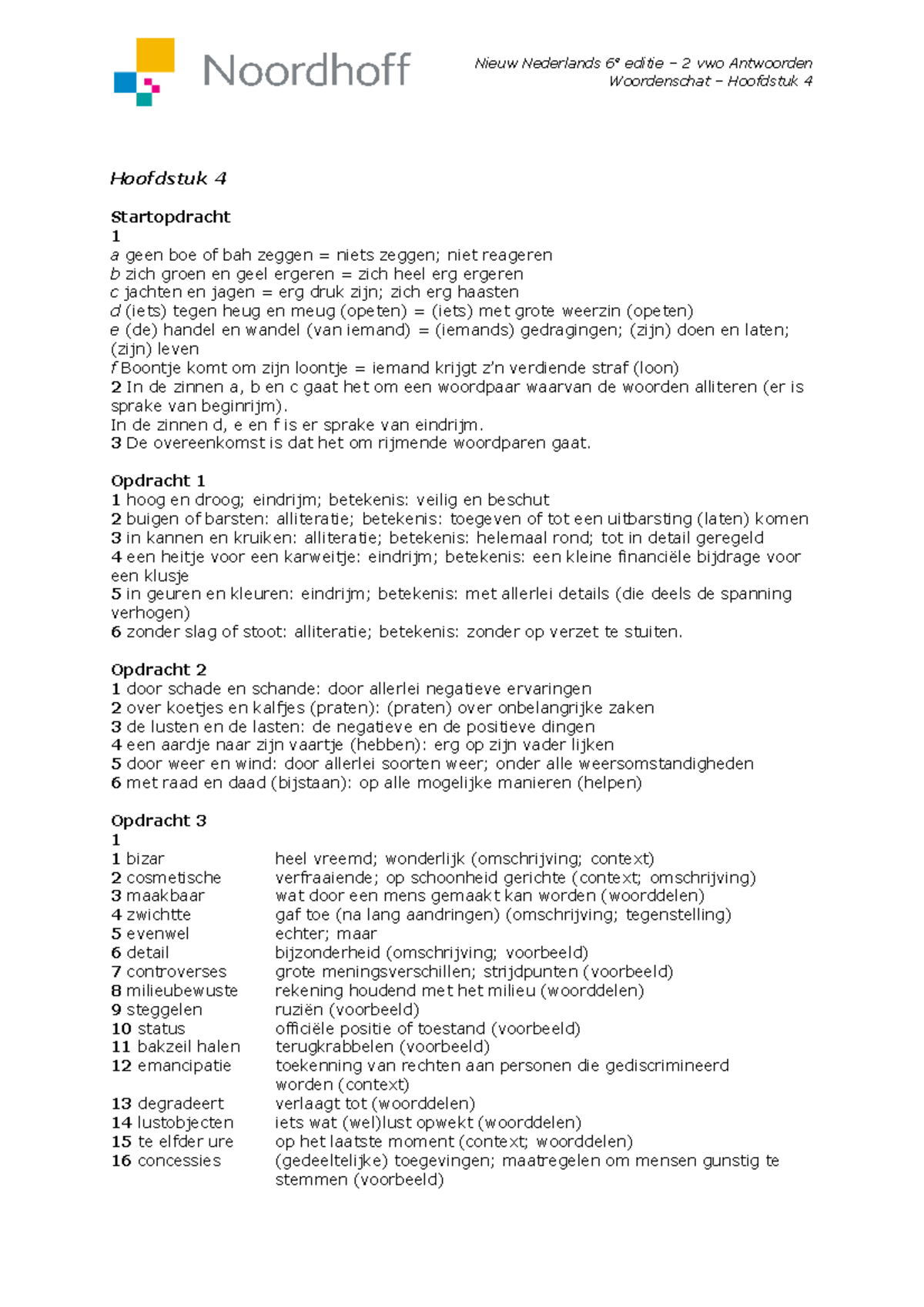 Nederlands Antwoorden Vwo 3 - Woordenschat – Hoofdstuk 4 Hoofdstuk 4 ...