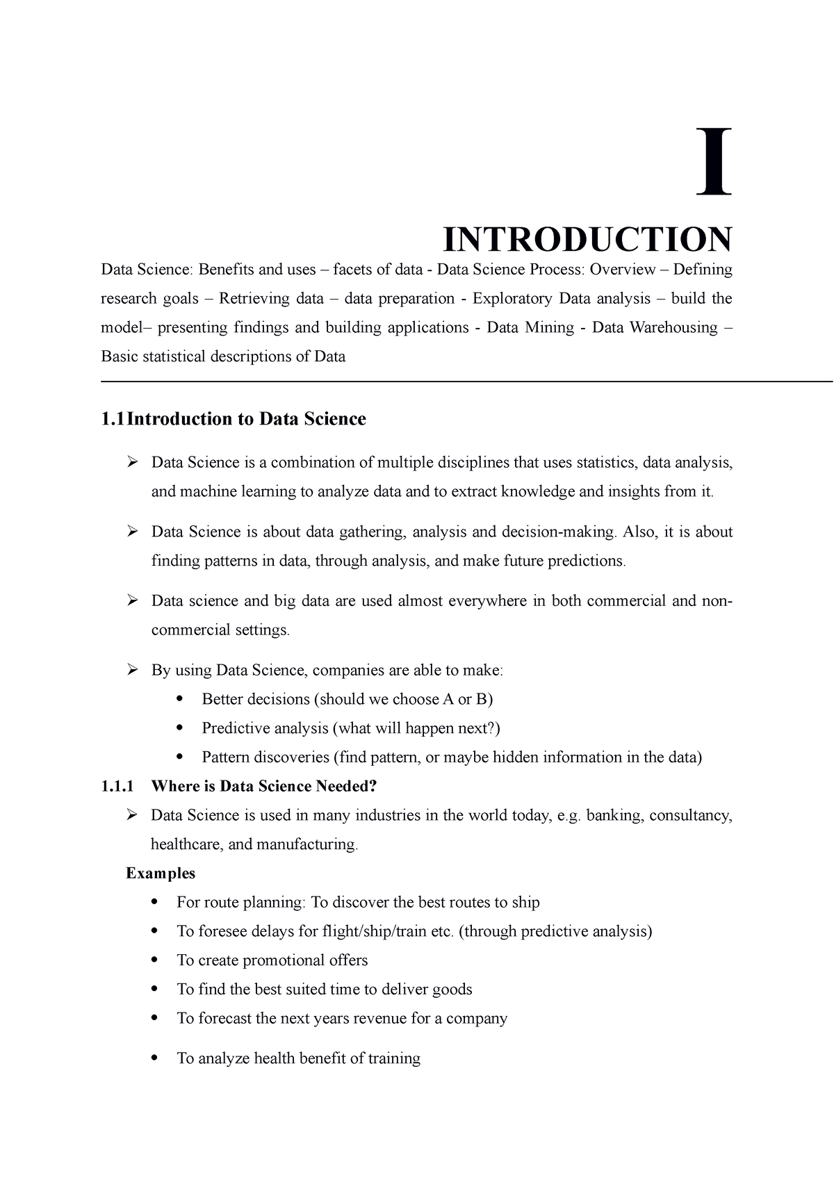 FDS Unit 1 - Unit 1 Notes - I INTRODUCTION Data Science: Benefits And ...