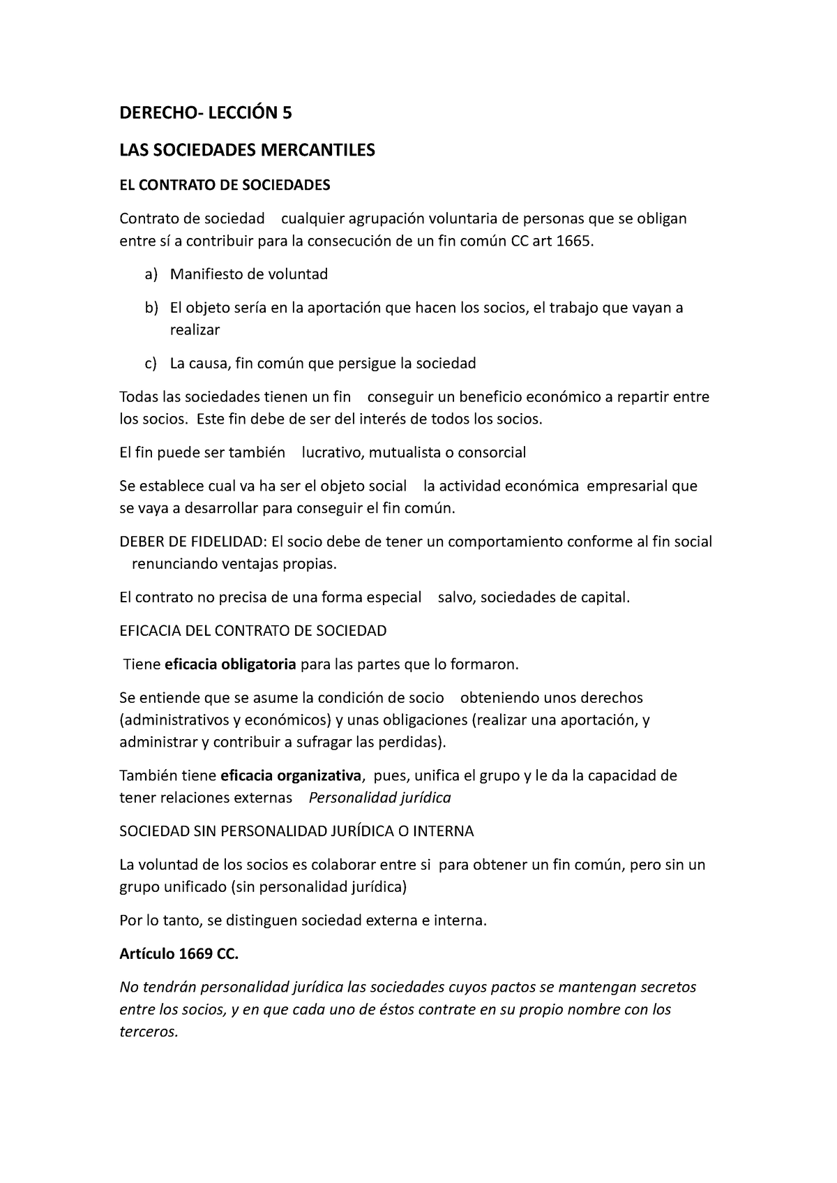 Derecho 5 - DERECHO- LECCIÓN 5 LAS SOCIEDADES MERCANTILES EL CONTRATO ...