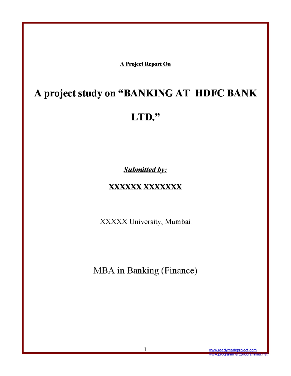 Hdfc - HDFC Bank project - Masters of Business Administration - Studocu