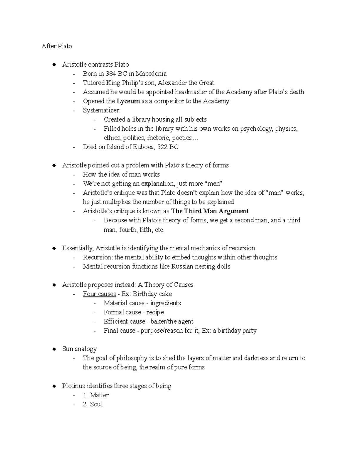 PHIL Notes Constrasting Plato - After Plato Aristotle contrasts Plato ...