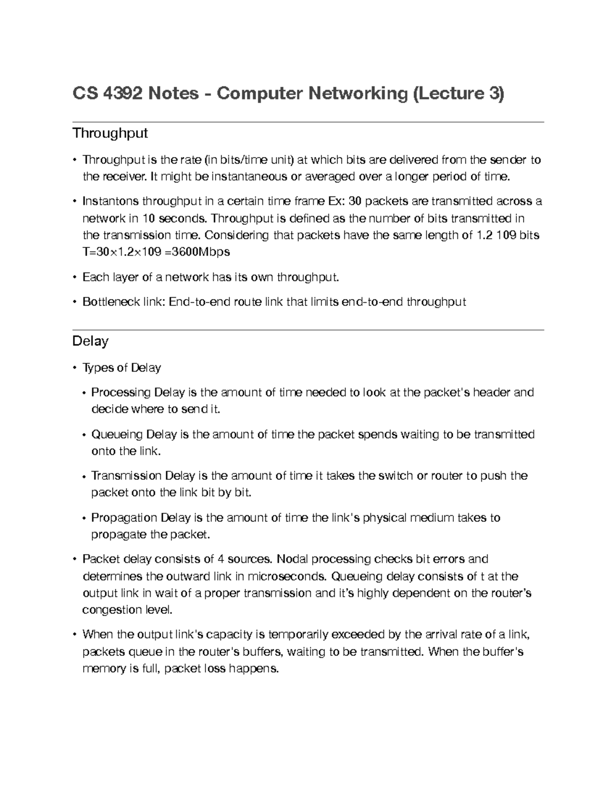 CS 4392 Class Notes - L3 - CS 4392 Notes - Computer Networking (Lecture ...