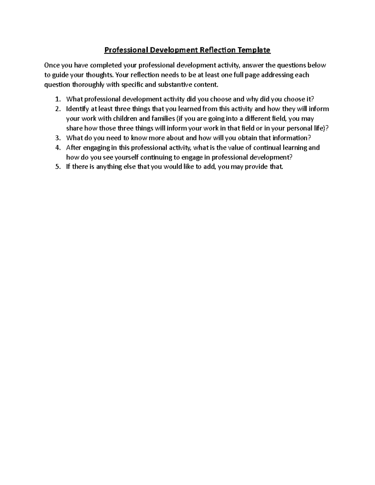 Professional Development Reflection1 Your reflection needs to be at