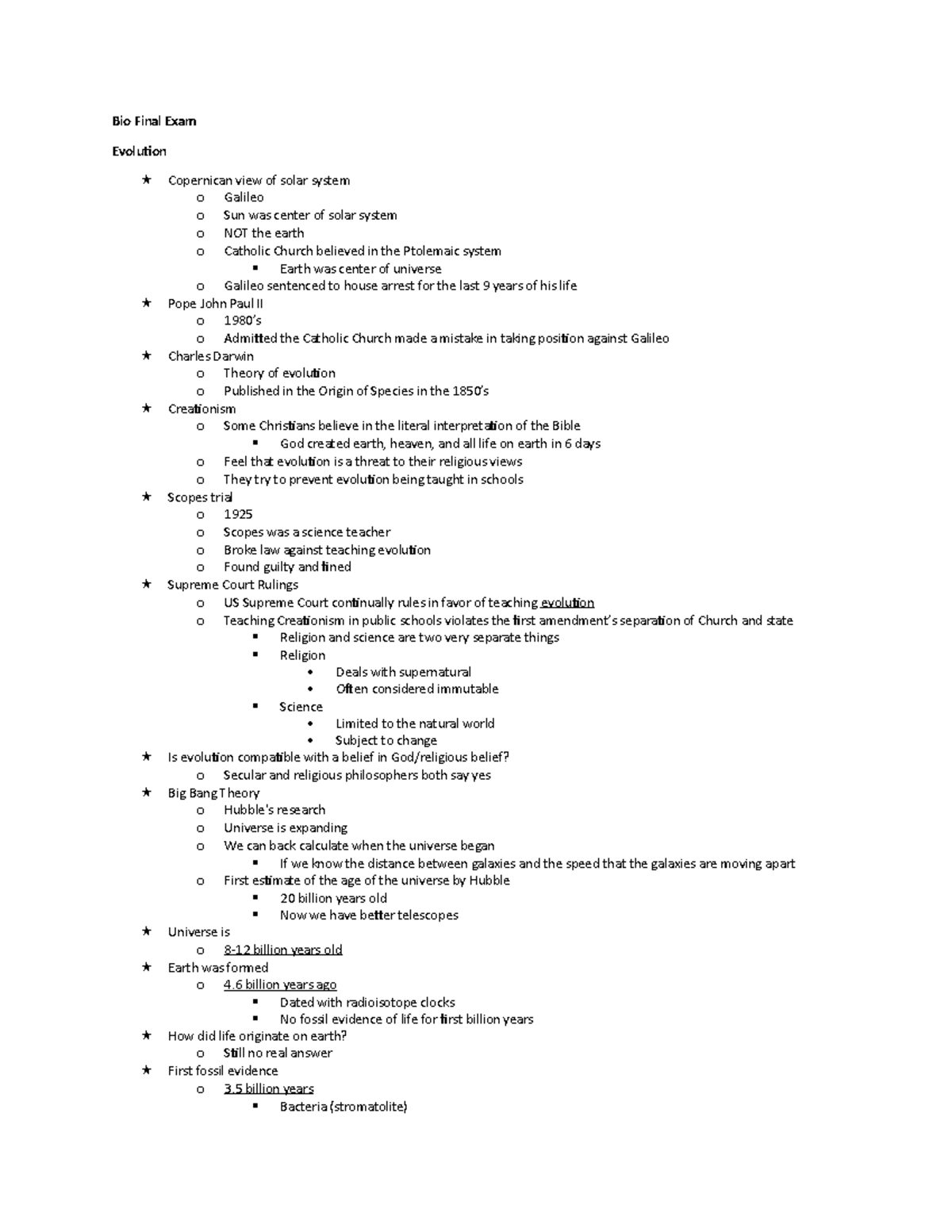 Final BIO Study Guide - Lecture notes 20-26 - Bio Final Exam Evolution ...