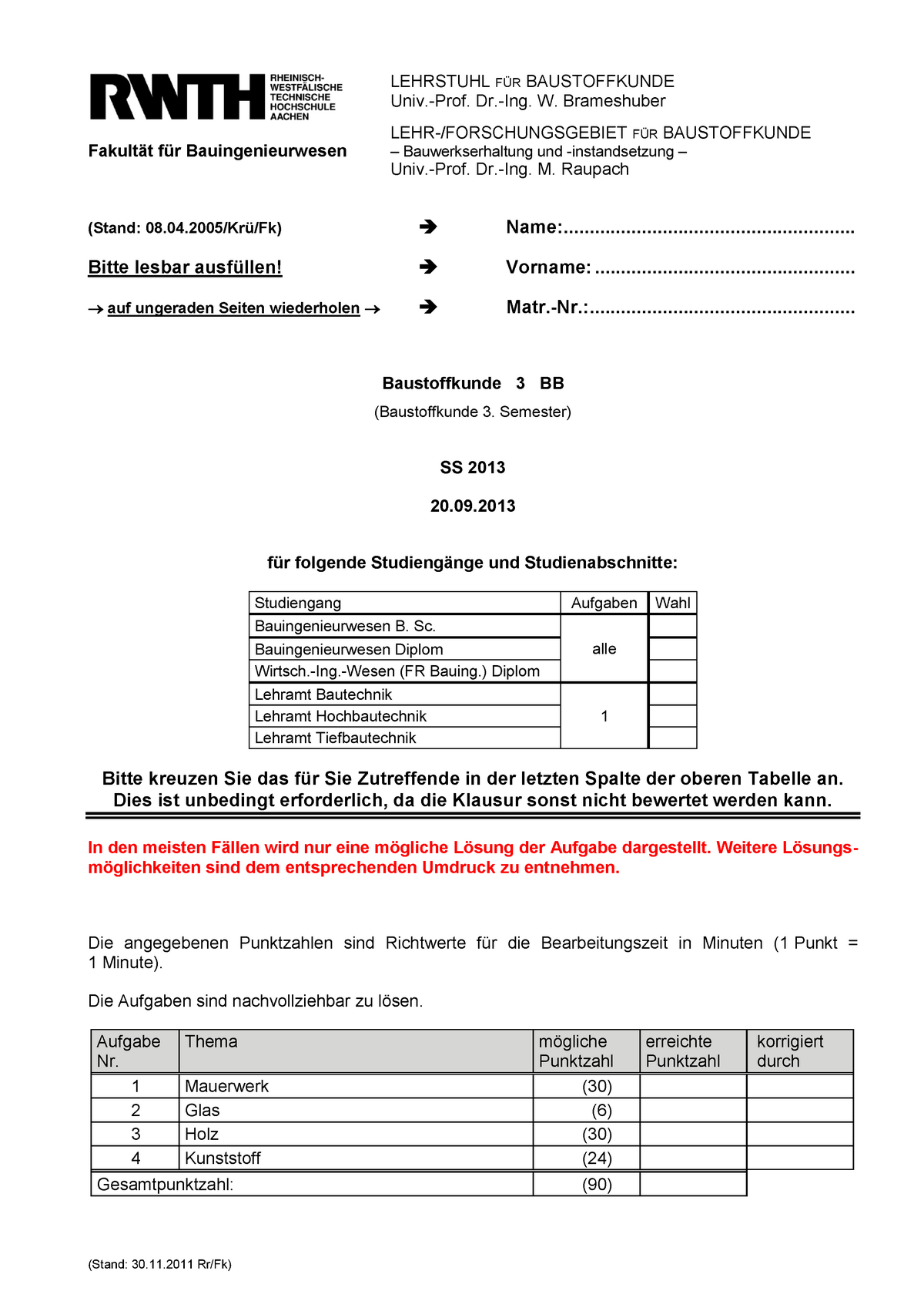 BSK 3 BB Ss 13 - Klausur Baustoffkunde 3 Bei Prof Brameshuber Und ...