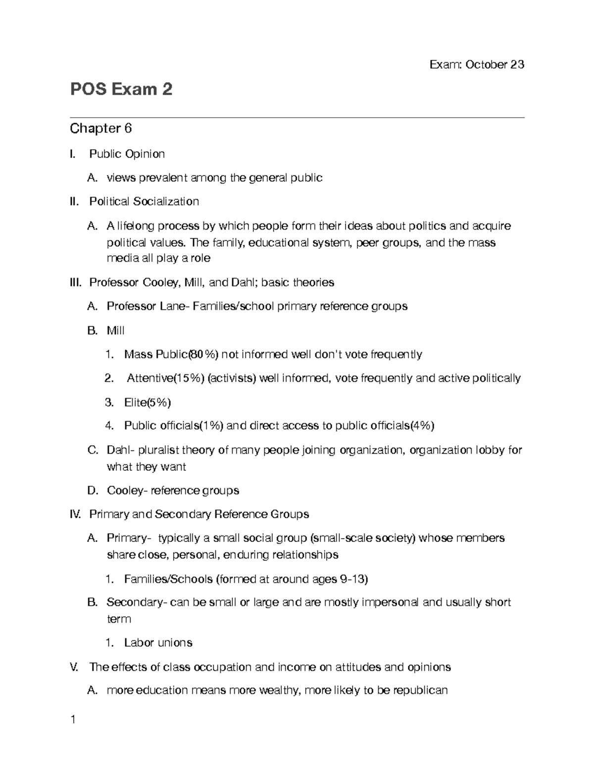 POS Ch 6&7 - chapter 6/7 - POS Exam 2 Chapter 6 I. Public Opinion A ...