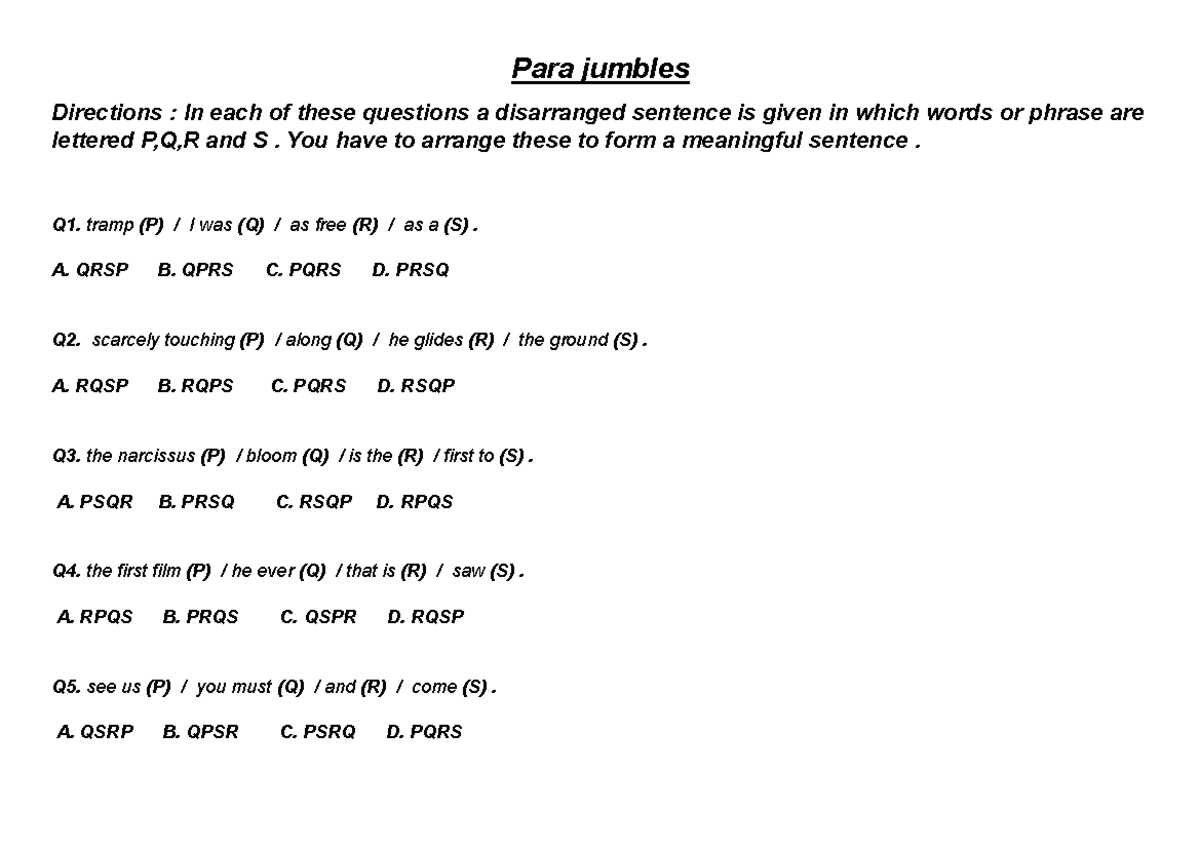 Parajumbles Mains 2 - Para Jumbles Directions : In Each Of These ...