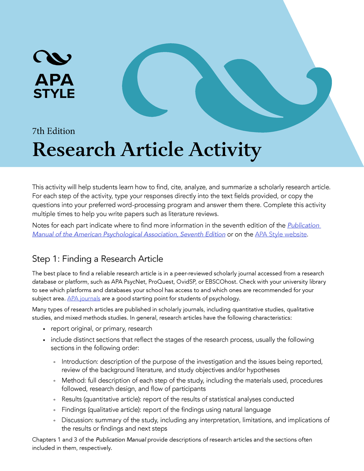 apa research article activity